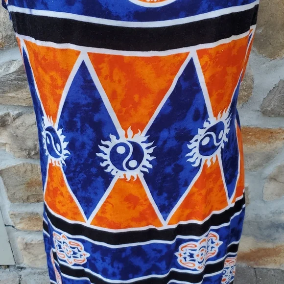 VINTAGE CARIBBEAN GIRL USA DRESS L ORANGE BLUE SUNDRESS LONG BEACH - Picture 3 of 9